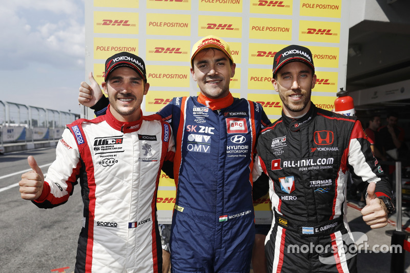 Top 3 después de la calificación 2: Posición del poste para Norbert Michelisz, BRC Racing Team Hyundai i30 N TCR, segundo puesto Aurélien Comte, DG Sport Competition Peugeot 308TCR, Esteban Guerrieri, ALL-INKL.COM Münnich Motorsport Honda Civic Type R TCR