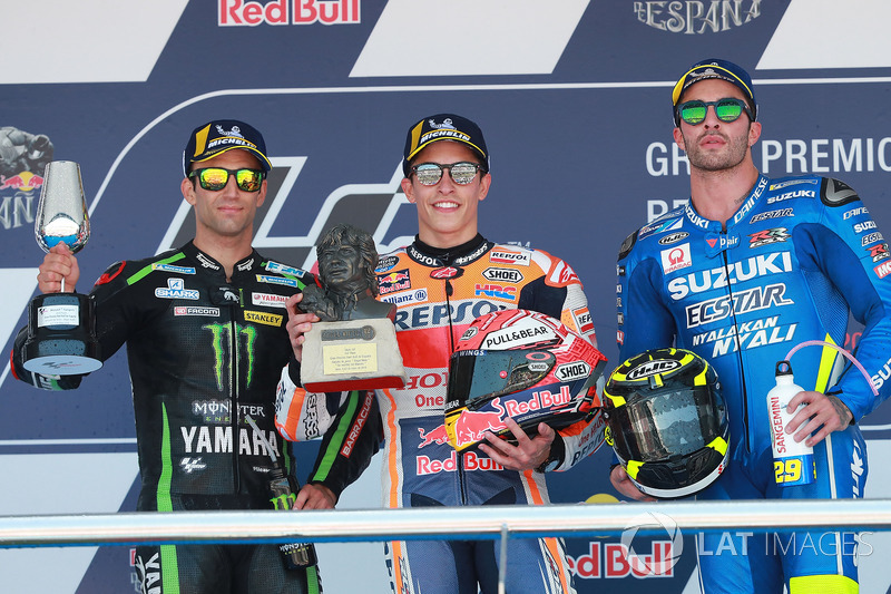 Podio 1º: Marc Márquez, 2º Johann Zarco, 3º Andrea Iannone