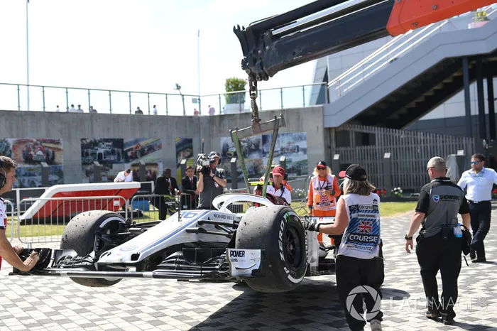 The crashed car of Charles Leclerc, Sauber C37