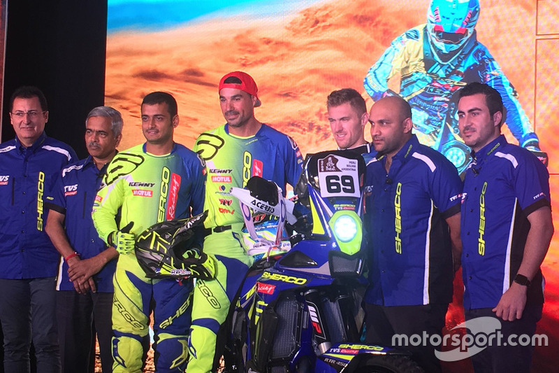 Alineación Sherco TVS: Joan Pedrero García, Aravind KP, Adrien Metge