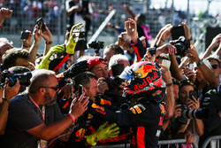 Max Verstappen, Red Bull, celebrates with his team in Parc Ferme