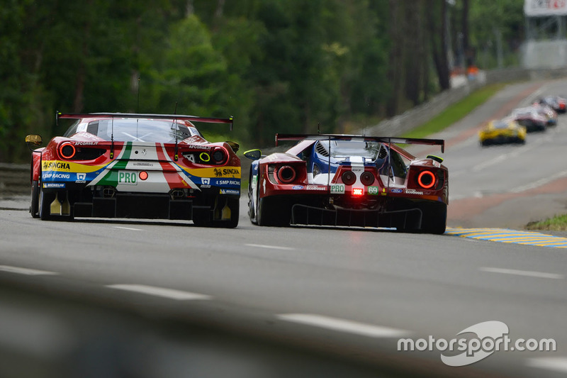 #71 AF Corse Ferrari 488 GTE EVO: Davide Rigon, Sam Bird, Miguel Molina, #69 Ford Chip Ganassi Racing Ford GT: Ryan Briscoe, Richard Westbrook, Scott Dixon