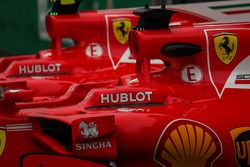 Le monoposto di Sebastian Vettel, Ferrari SF70H e Kimi Raikkonen, Ferrari SF70H nel parco chiuso