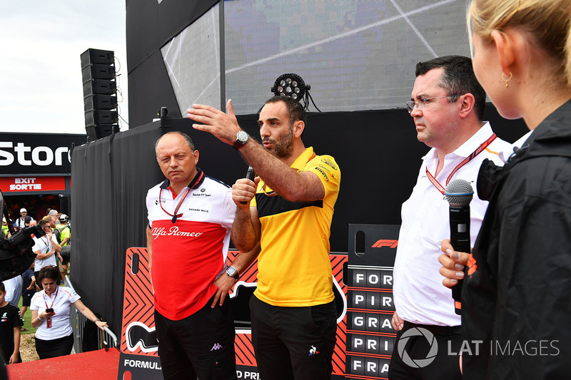 Frédéric Vasseur, team principal Sauber, Cyril Abiteboul, directeur général de Renault Sport Racing et Éric Boullier, directeur de la compétition de McLaren