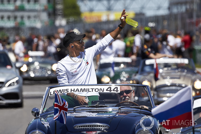 Lewis Hamilton, Mercedes AMG F1, in the drivers parade