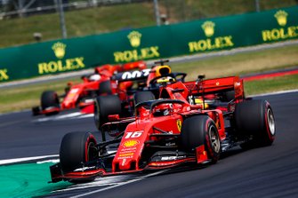 Charles Leclerc, Ferrari SF90 leads Max Verstappen, Red Bull Racing RB15 and Sebastian Vettel, Ferrari SF90