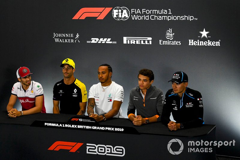 Antonio Giovinazzi, Alfa Romeo Racing, Daniel Ricciardo, Renault F1 Team, Lewis Hamilton, Mercedes AMG F1, Lando Norris, McLaren and George Russell, Williams Racing in the Press Conference