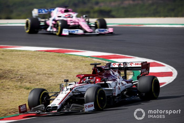 Kimi Raikkonen, Alfa Romeo Racing C39, Sergio Pérez, Racing Point RP20