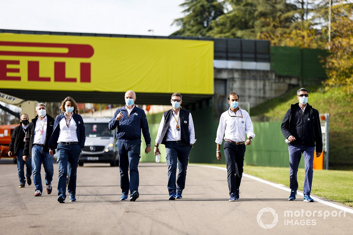 Michael Masi, Race Director, FIA, Emanuele Pirro, Driver Steward, FIA, and other FIA memebrs walk the circuit