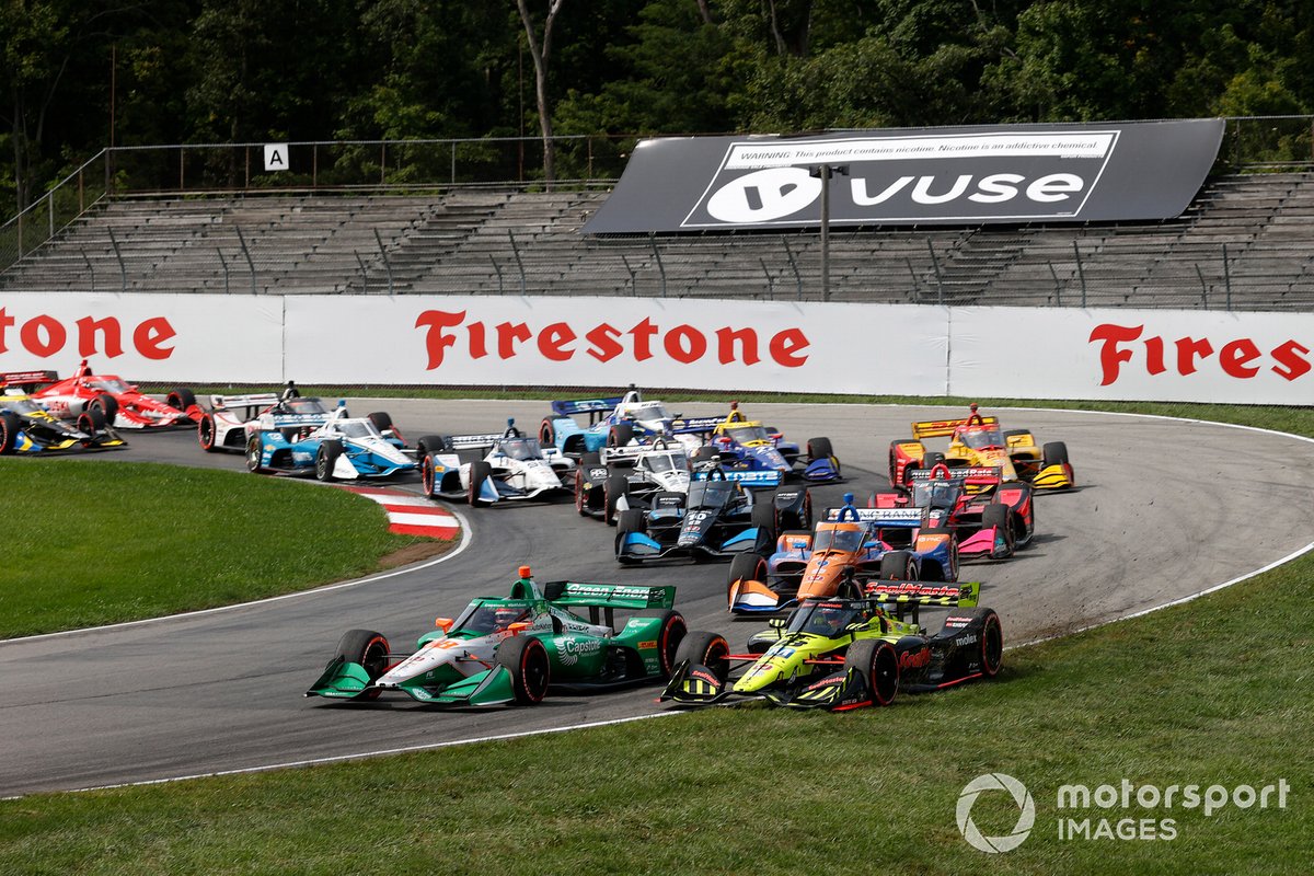Inicio Felix Rosenqvist, Chip Ganassi Racing Honda, Colton Herta, Andretti Harding Steinbrenner Autosport Honda, chocan