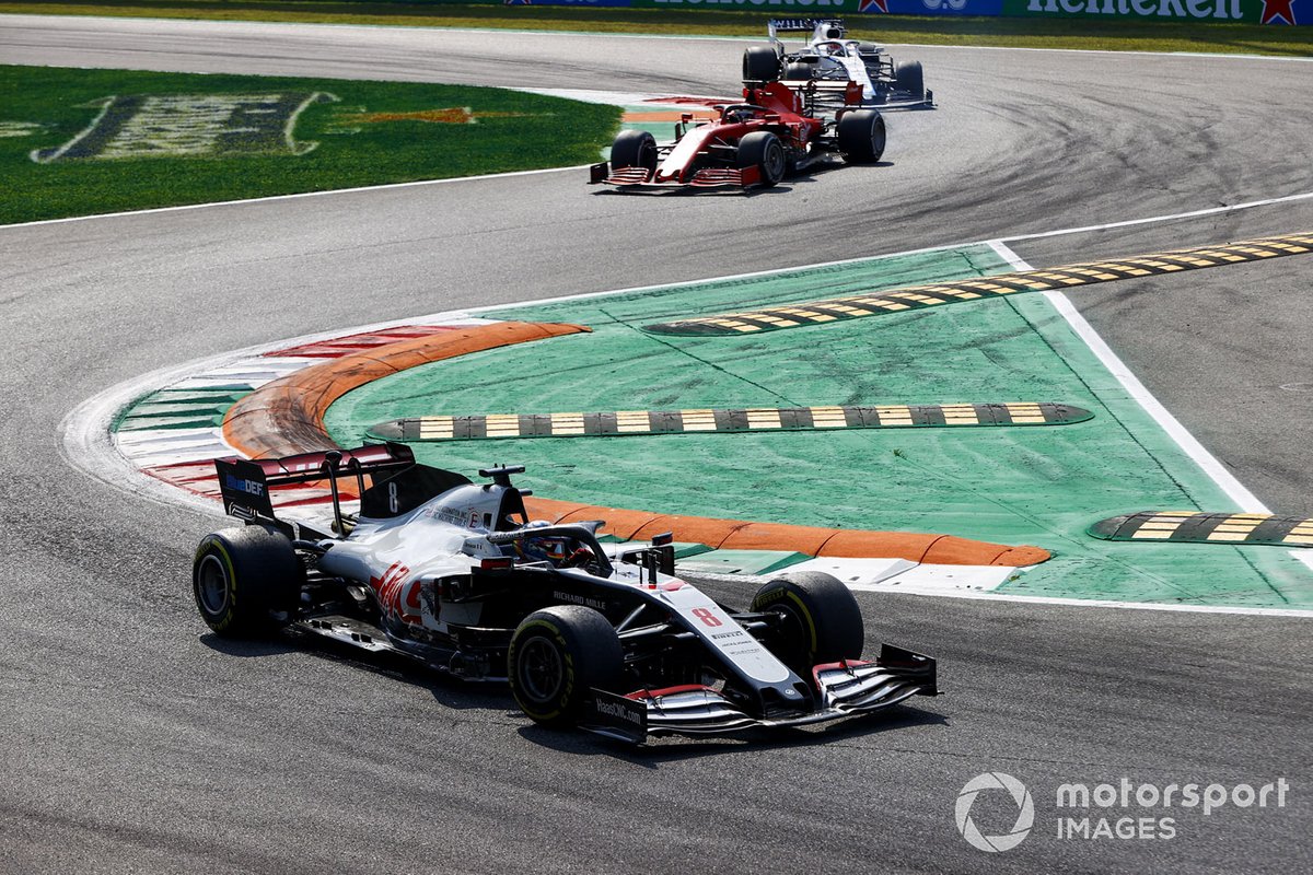 Romain Grosjean, Haas VF-20, Sebastian Vettel, Ferrari SF1000, George Russell, Williams FW43