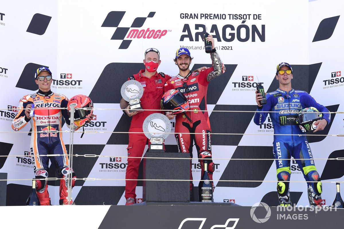 Marc Marquez, Repsol Honda Team, Francesco Bagnaia, Ducati Team, Joan Mir, Suzuki MotoGP Team