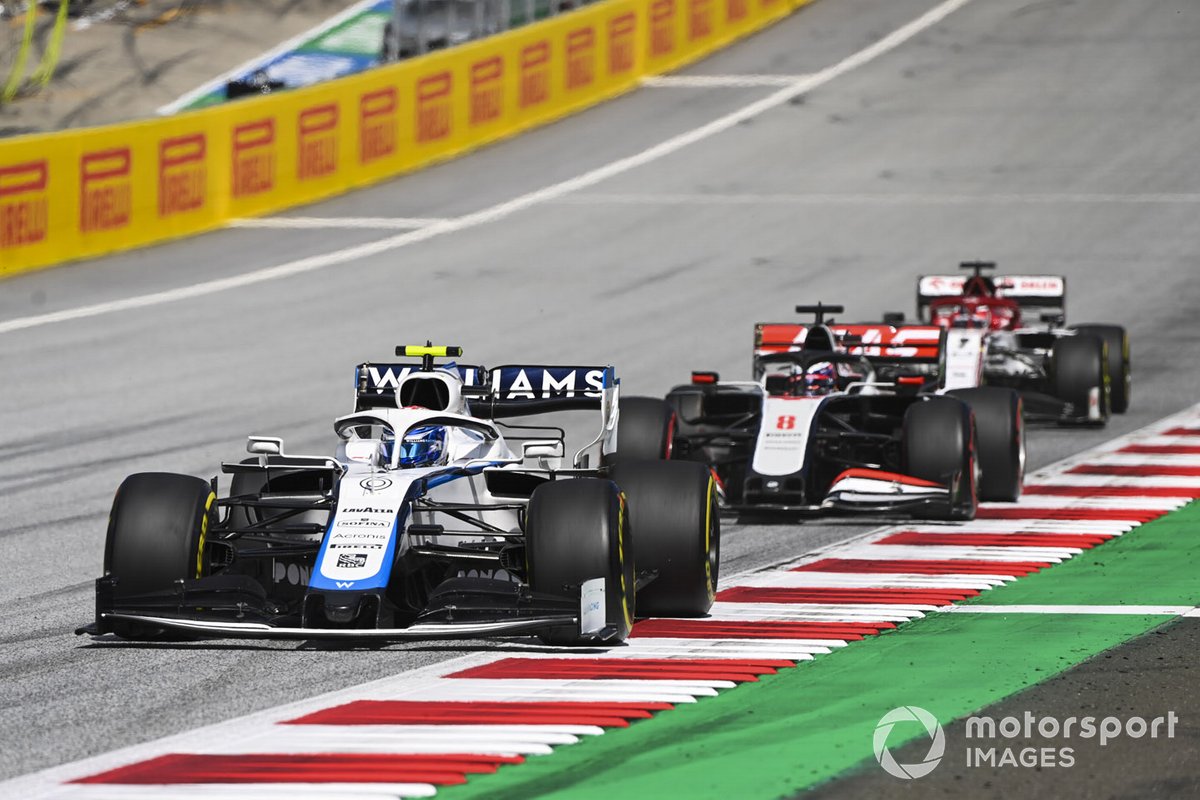 Nicholas Latifi, Williams FW43, Romain Grosjean, Haas VF-20 y Kimi Raikkonen, Alfa Romeo Racing C39