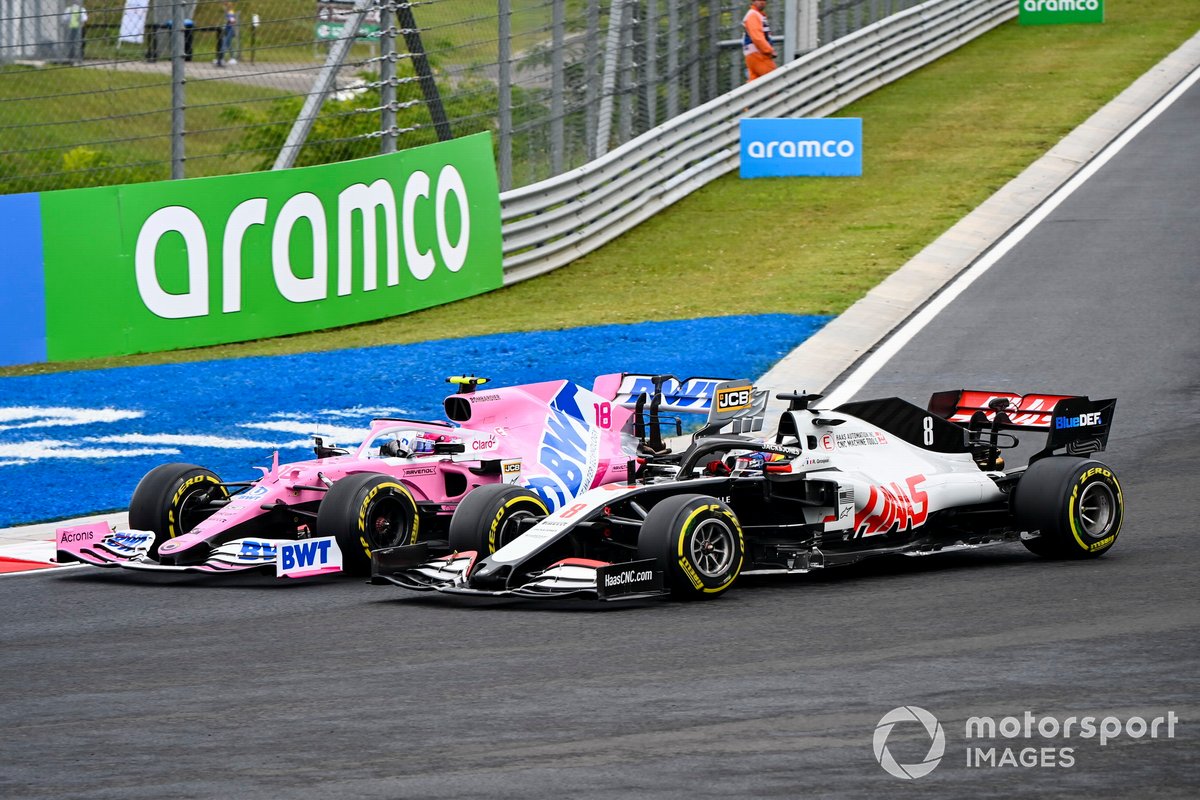 Lance Stroll, Racing Point RP20, Romain Grosjean, Haas VF-20