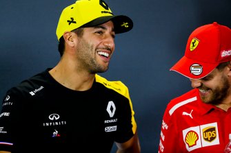 Daniel Ricciardo, Renault F1 Team and Sebastian Vettel, Ferrari in Press Conference