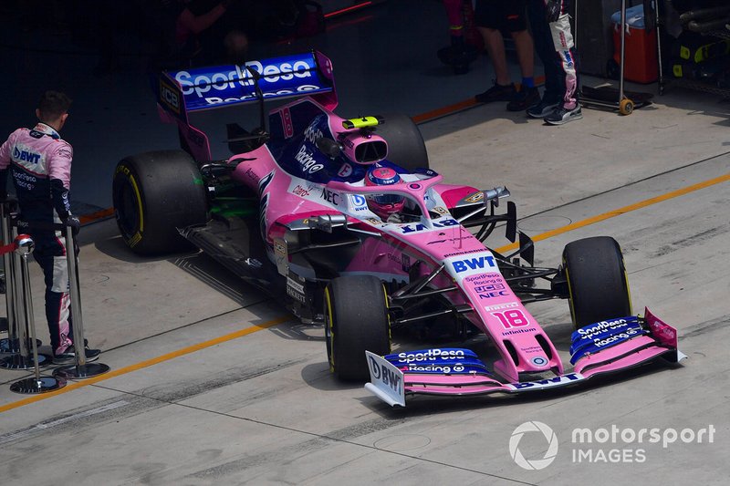 Lance Stroll, Racing Point RP19, leaves the garage