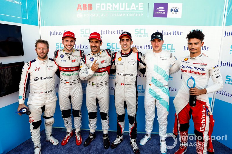 Sam Bird, Envision Virgin Racing,Daniel Abt, Audi Sport ABT Schaeffler, Sébastien Buemi, Nissan e.Dams, Stoffel Vandoorne, HWA Racelab, Pascal Wehrlein, Mahindra Racing, après la pole position de Lucas di Grassi, Audi Sport ABT Schaeffler