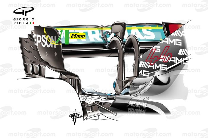 El alerón trasero del Mercedes AMG W12 de Lewis Hamilton, Brazilian GP