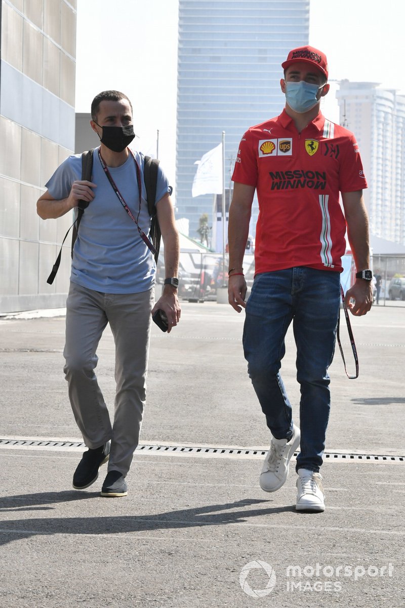 Charles Leclerc, Ferrari with his manager Nicolas Todt