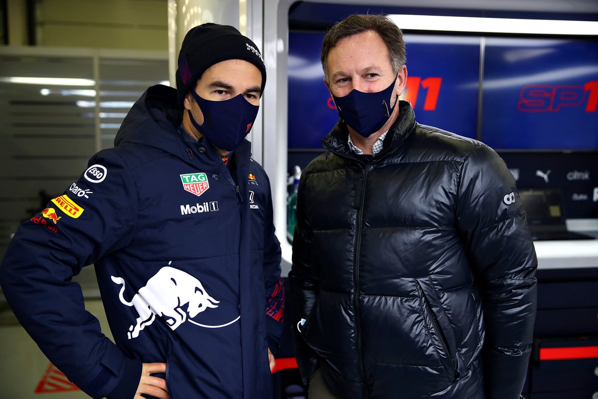 Sergio Pérez, Red Bull Racing y Christian Horner, jefe del equipo Red Bull Racing