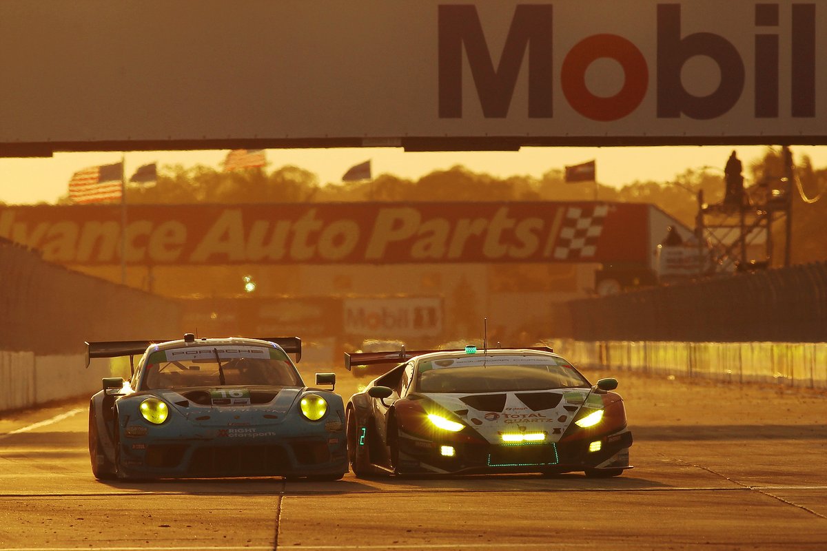 #16 Wright Motorsports Porsche 911 GT3R, GTD: Patrick Long, Trent Hindman, Jan Heylen, #1 Paul Miller Racing Lamborghini Huracan GT3, GTD: Madison Snow, Bryan Sellers, Corey Lewis