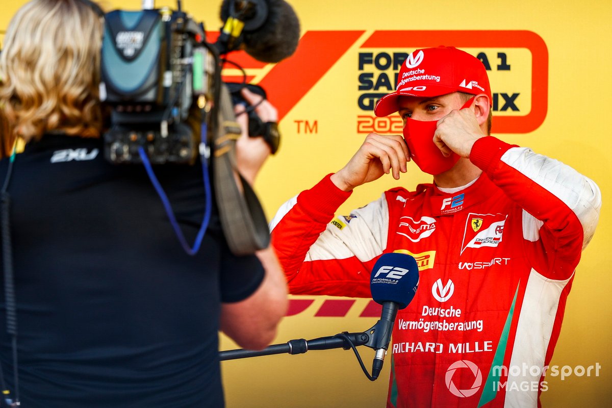 Mick Schumacher, Prema Racing talks to the press after winning the championship