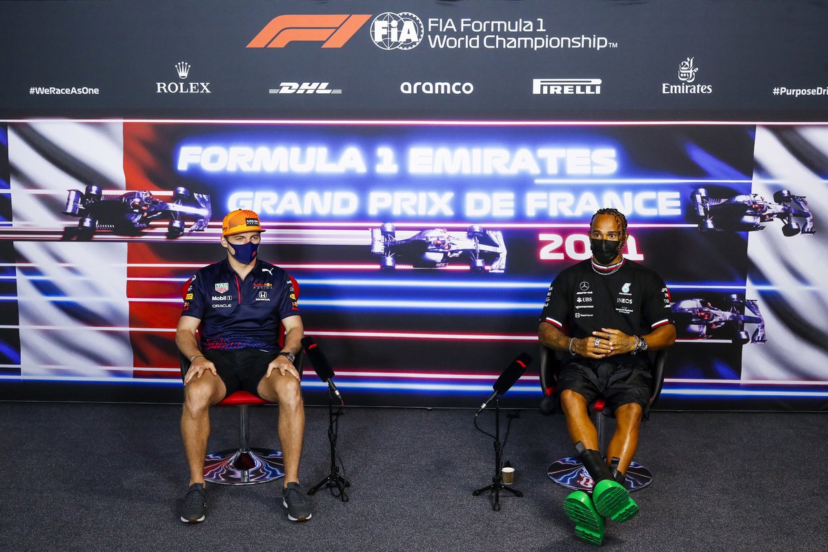 Max Verstappen, Red Bull Racing and Lewis Hamilton, Mercedes in the Press Conference