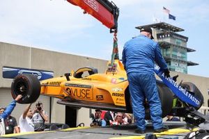 The crashed car of Fernando Alonso