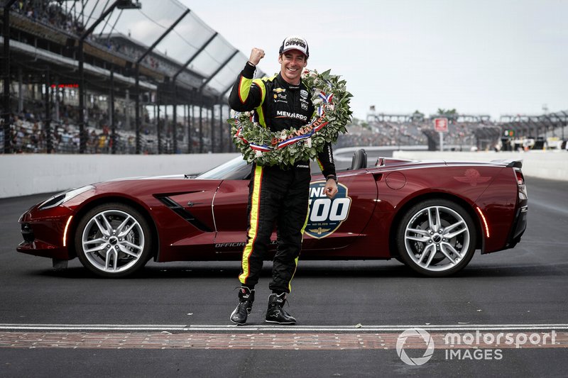 Simon Pagenaud, Team Penske Chevrolet, Victory Lane, Corvette Pace Car