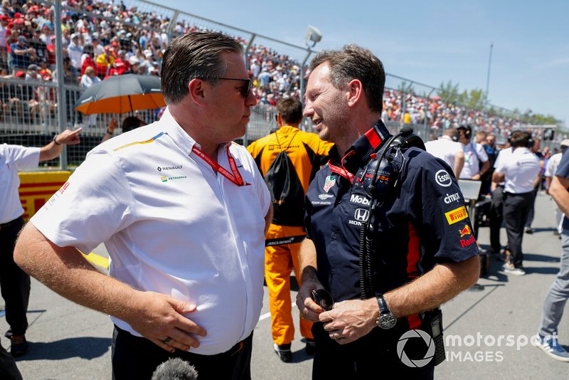 Zak Brown, Executive Director, McLaren and Christian Horner, Team Principal, Red Bull Racing on the grid 