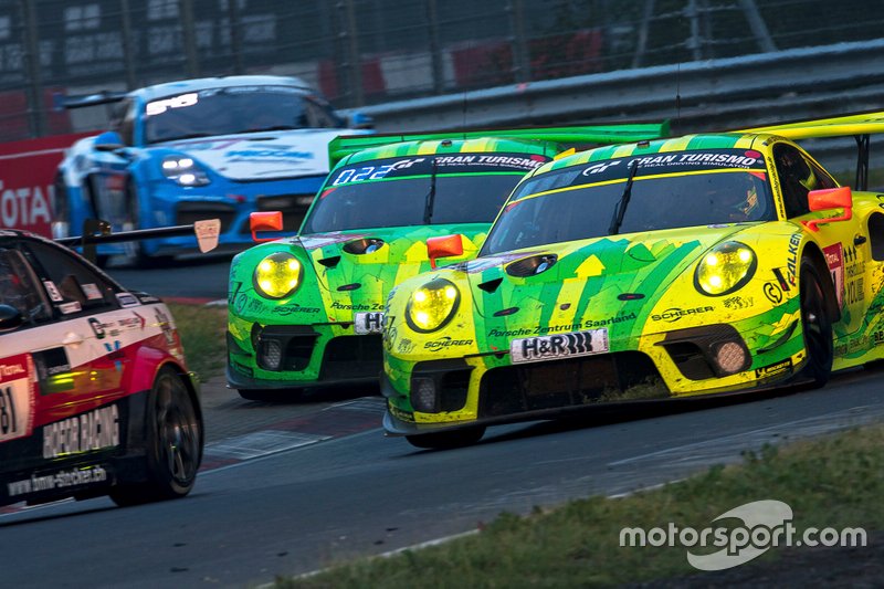 #911 Manthey-Racing Porsche 911 GT3 R: Earl Bamber, Michael Christensen, Kevin Estre, Laurens Vanthoor, #1 Manthey-Racing Porsche 911 GT3 R: Richard Lietz, Frederic Makowiecki, Patrick Pilet, Nick Tandy