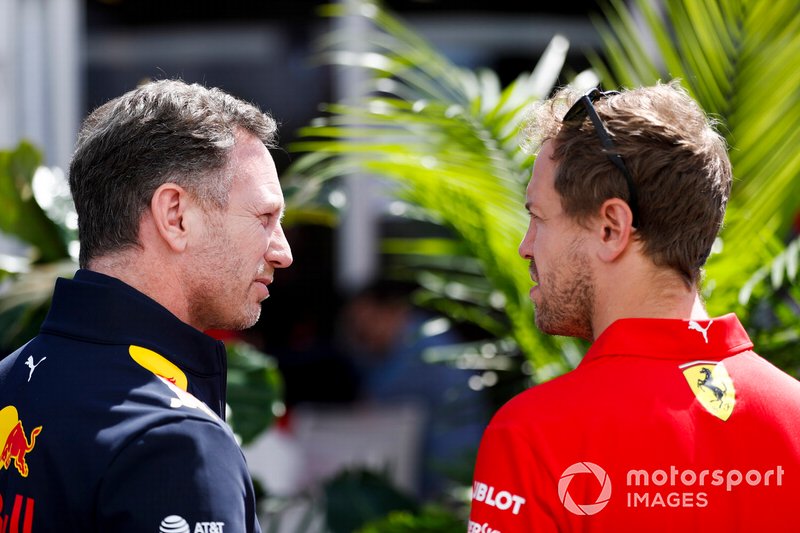 Christian Horner, Team Principal, Red Bull Racing et Sebastian Vettel, Ferrari