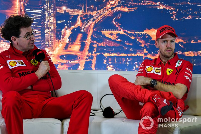 Mattia Binotto, Team Principal Ferrari, e Sebastien Vettel, Ferrari