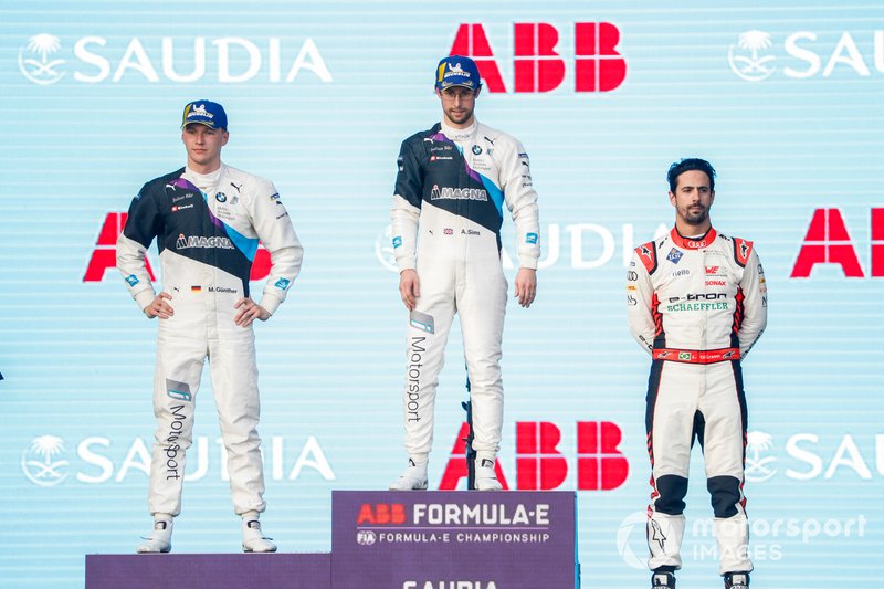 Alexander Sims, BMW I Andretti Motorsports, 1° classificato, Maximilian Gunther, BMW I Andretti Motorsports, BMW iFE.20, 2° classificato, Lucas Di Grassi, Audi Sport ABT Schaeffler, Audi e-tron FE06, 3° classificato