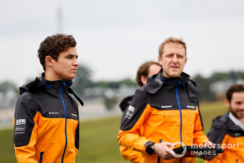 Lando Norris, McLaren walks the track