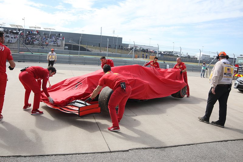 The car of Charles Leclerc, Ferrari SF90 back in pitlane