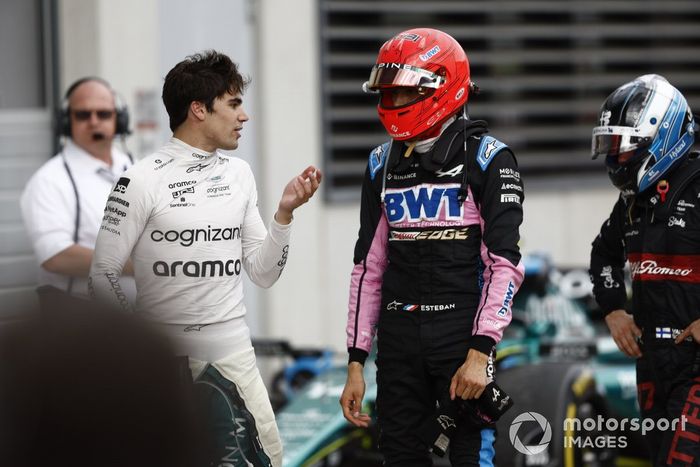 Lance Stroll, Aston Martin F1 Team, Esteban Ocon, Alpine F1 Team, Valtteri Bottas, Alfa Romeo F1 Team, en Parc Ferme