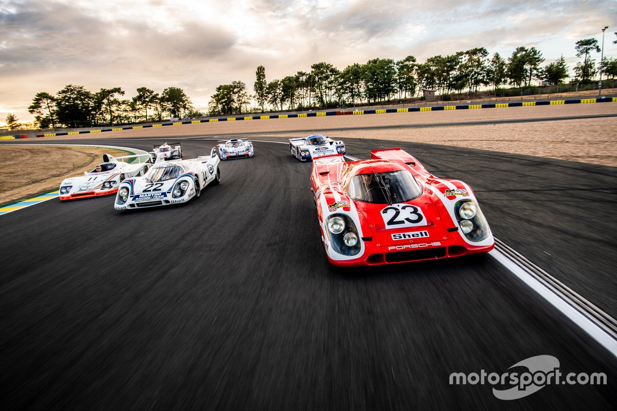Os seis Porsches vencedores de Le Mans: Porsche 917 KH de 1971, Porsche 936/81 Spyder de 1981, Porsche 917 KH de 1970, Porsche 911 GT1 de 1998, Porsche 962 C de 1987, e o Porsche 919 Hybrid de 2017