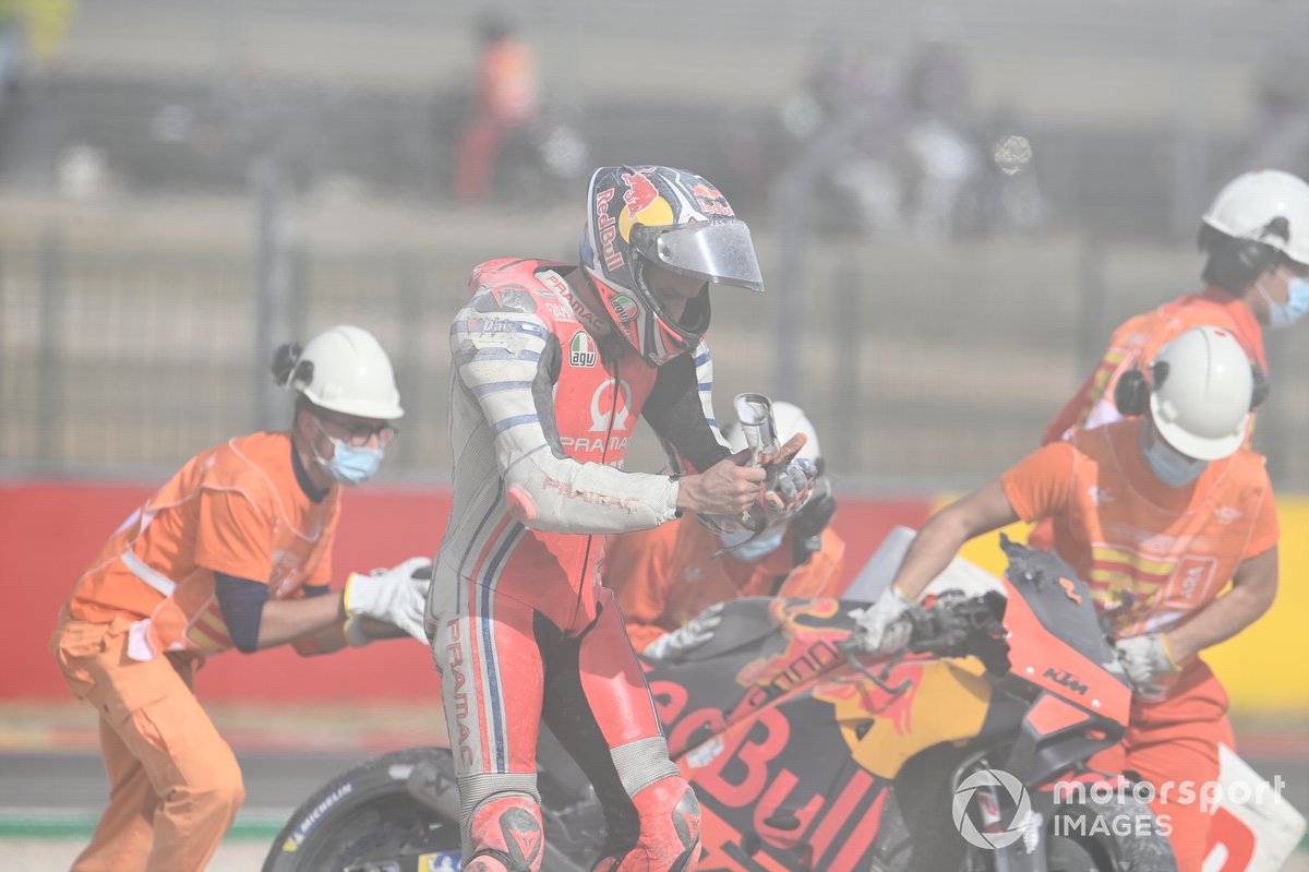 Caída de Jack Miller, Pramac Racing y Brad Binder, Red Bull KTM Factory Racing