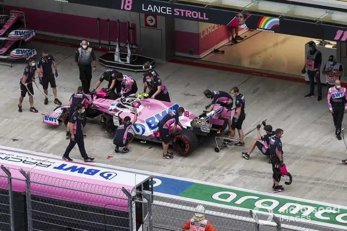 Lance Stroll, Racing Point RP20, en pits