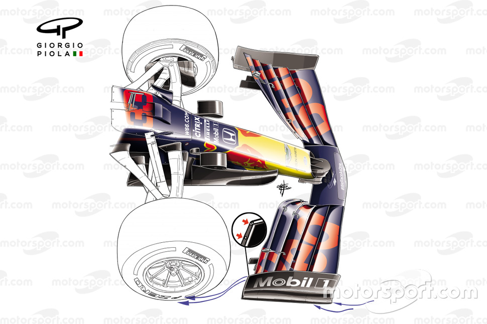 Red Bull Racing RB16'nın delik detaylarını barındıran yeni ön kanadı