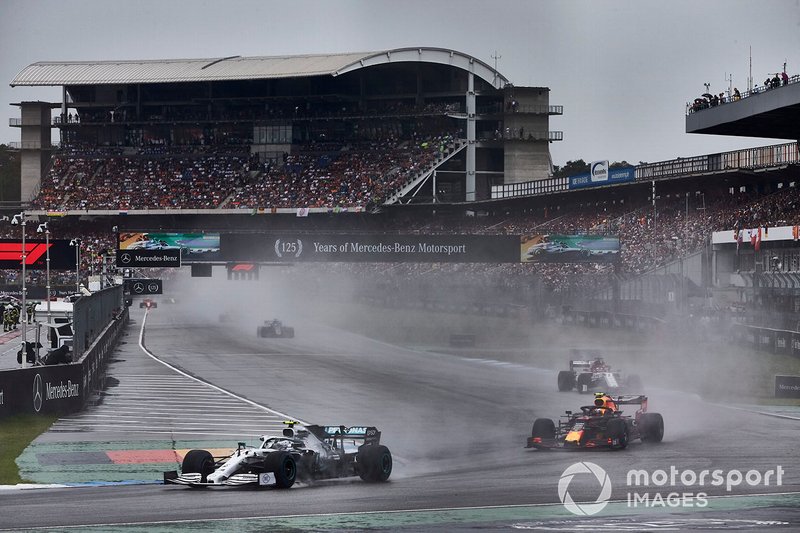 Valtteri Bottas, Mercedes AMG W10, leads Pierre Gasly, Red Bull Racing RB15