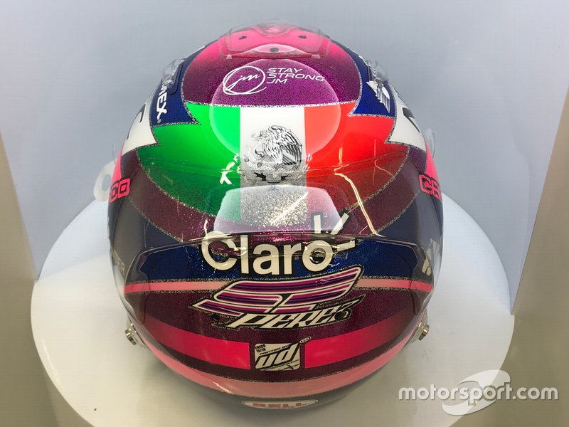 El casco de Sergio Pérez, Racing Point, para el GP de Singapur