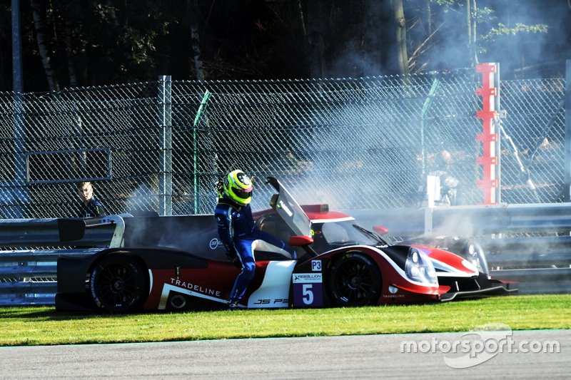 #5 360 Racing Ligier JS P3 Nissan: John Corbett, Andreas Laskaratos, James Winslow on fire