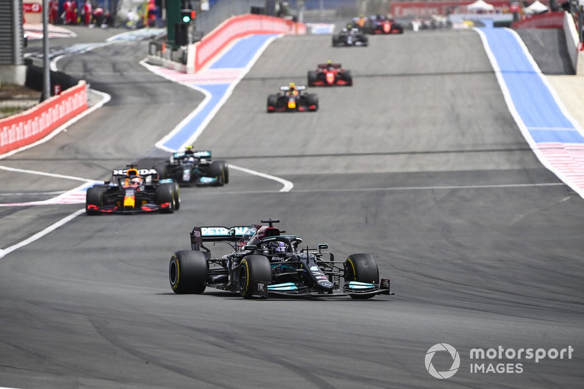 Lewis Hamilton, Mercedes W12, Max Verstappen, Red Bull Racing RB16B, and Valtteri Bottas, Mercedes W12
