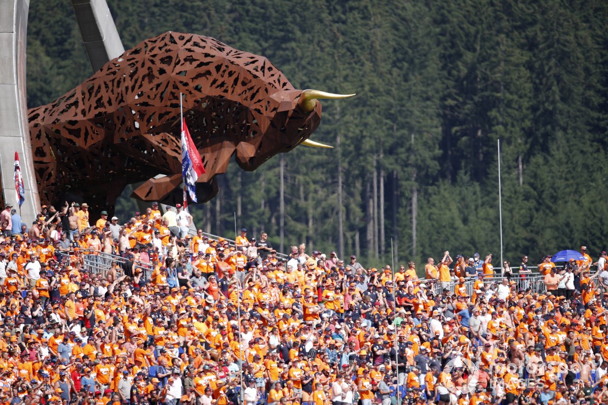 Dutch fans fill the circuit with orange after pole for Max Verstappen, Red Bull Racing RB16B