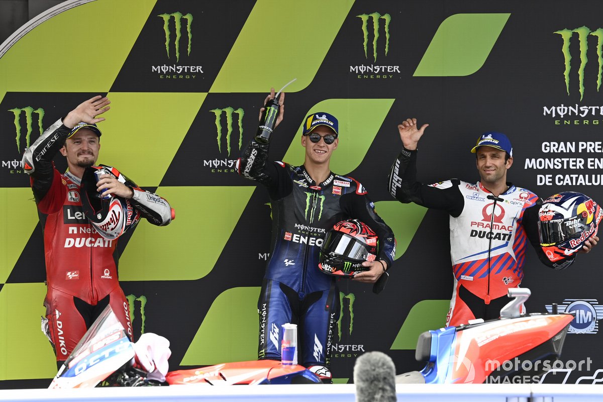 Pole winner Fabio Quartararo, Yamaha Factory Racing, second Jack Miller, Ducati Team, third Johann Zarco, Pramac Racing