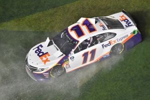 #11: Denny Hamlin, Joe Gibbs Racing, Toyota Camry FedEx Express celebrates his win