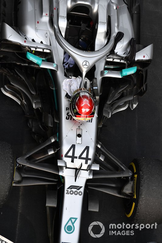 The car of Lewis Hamilton, Mercedes AMG F1 W10, 1st position, in Parc Ferme
