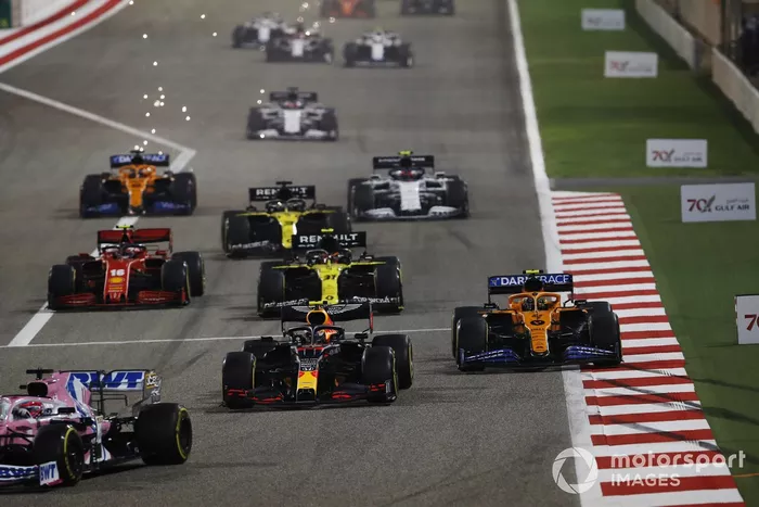 Sergio Pérez, Racing Point RP20, Alex Albon, Red Bull Racing RB16, Lando Norris, McLaren MCL35, Esteban Ocon, Renault F1 Team R.S.20